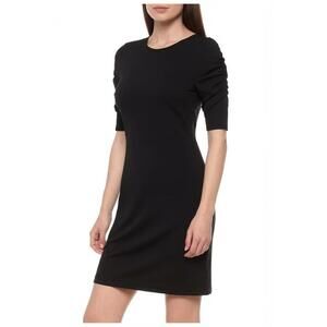 Theory Dress Womens Size M Black Sheath Ruched Short Sleeve Modern Chic